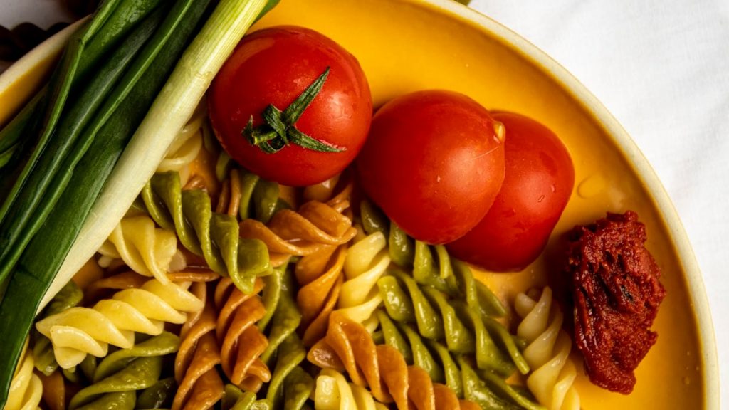 colorful veggie auger pasta
